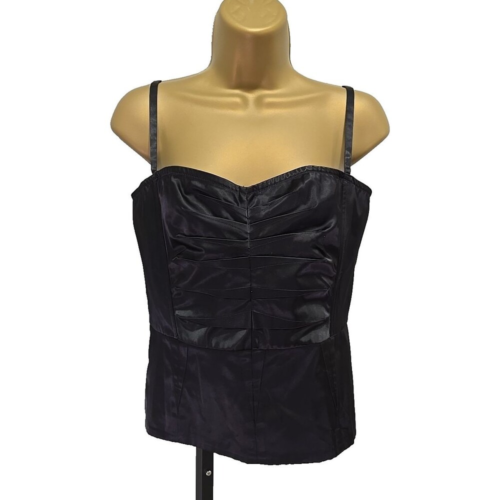 Vtg Moda International Black Satin Bustier Corset Camisole Sz 8 Boned Siren Chic